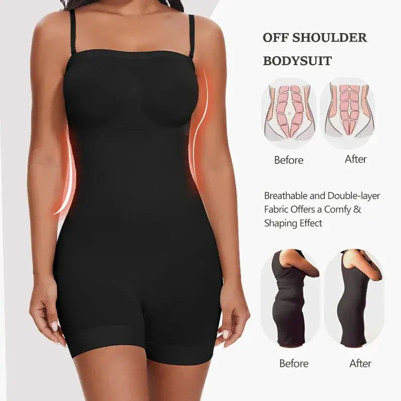 Strapless Off Shoulder Bodysuit Tummy Control Shaper
