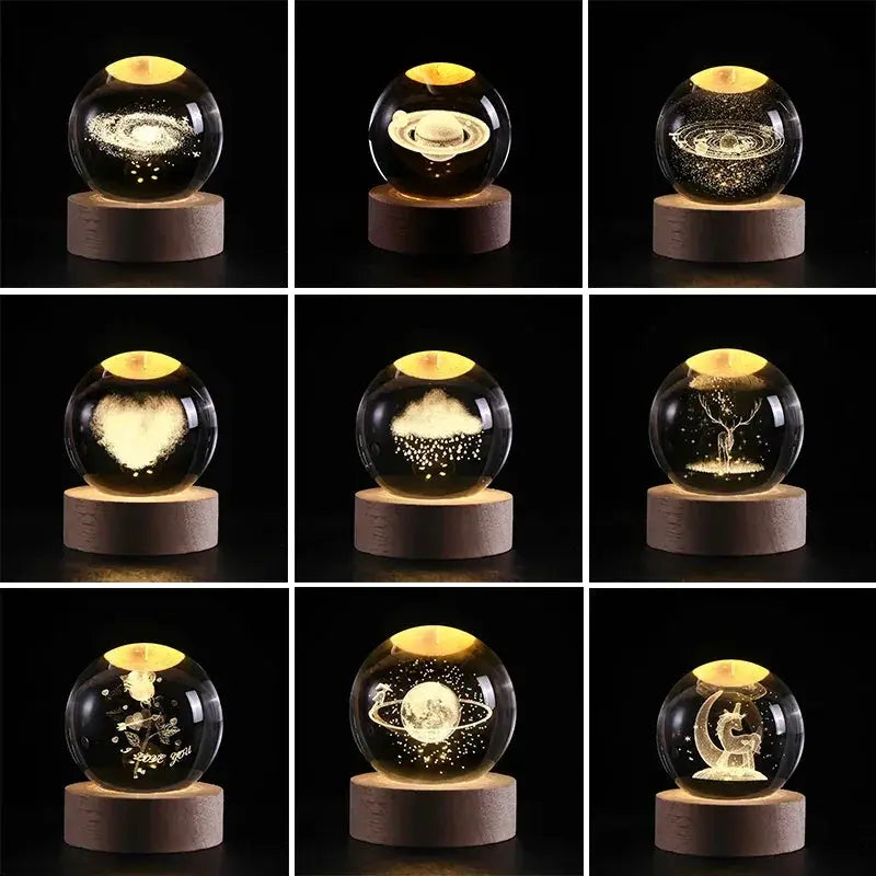 Luminous Crystal Ball LED Night Light Saturn Table Lamp USB