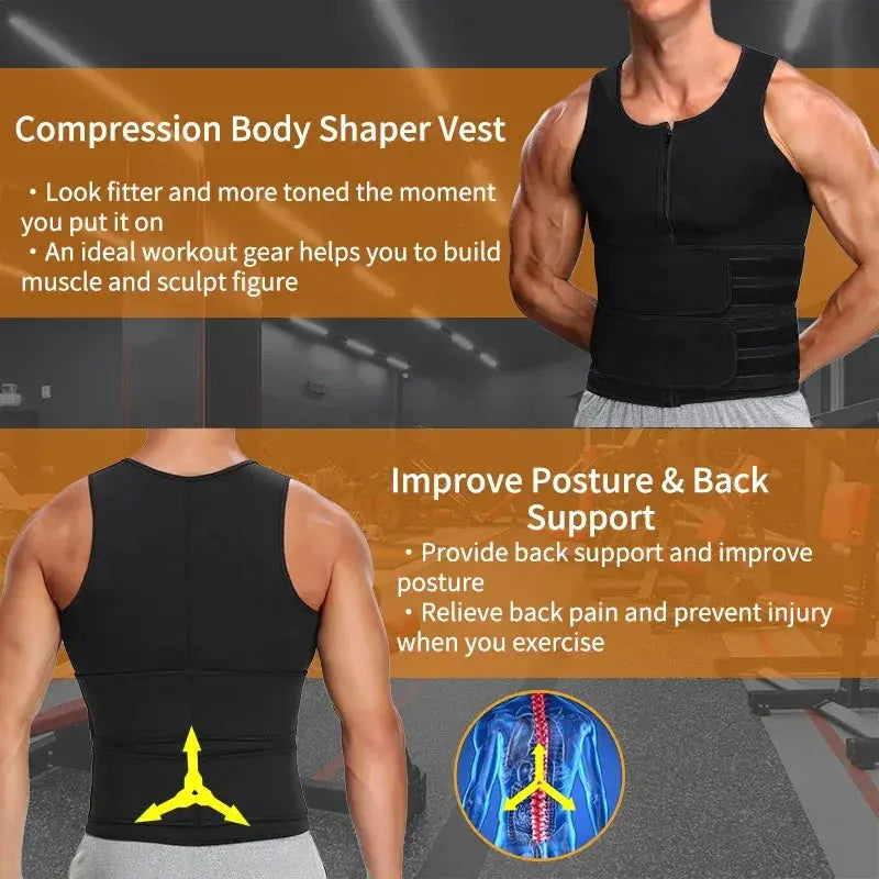 Qtree Mens Body Shaper Waist Trainer Sauna Suit Sweat Vest