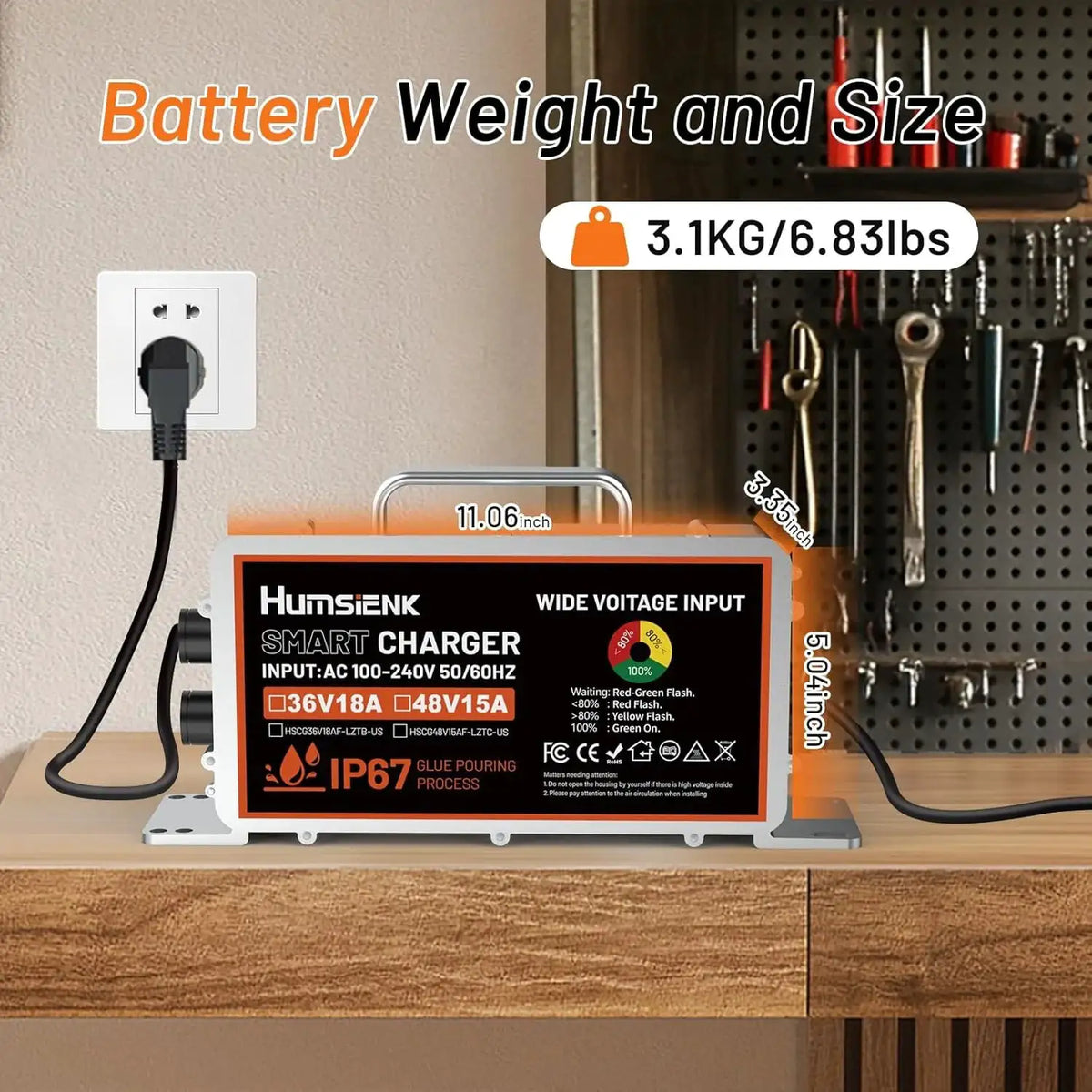 Humsienk 12V 20A 60A/ 24V 15A/ 48V 15A LiFePO4 Battery Charger Multiple Protection Functions For Golf Cart Boat RV Off-Grid