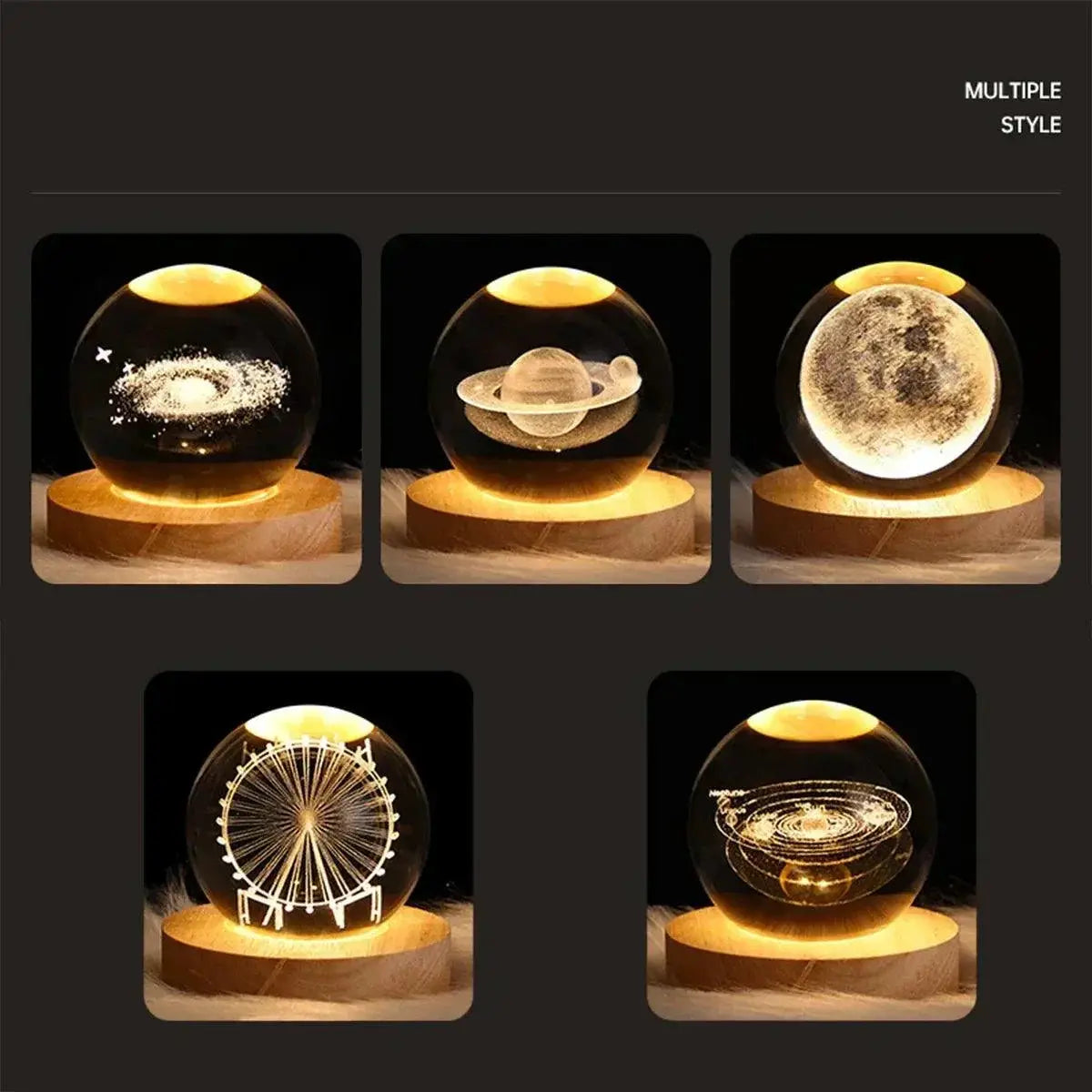 USB Galaxy Crystal Ball Night Light 3D Moon Lamp Decor