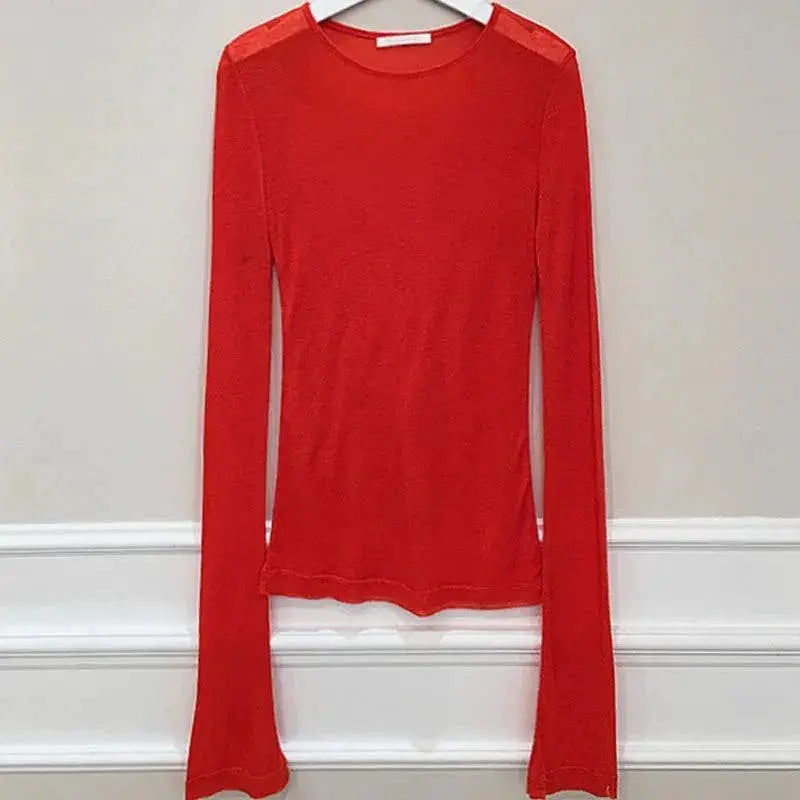 Korean Style Elegant Long Sleeve Womens T Shirt Chic Comfort