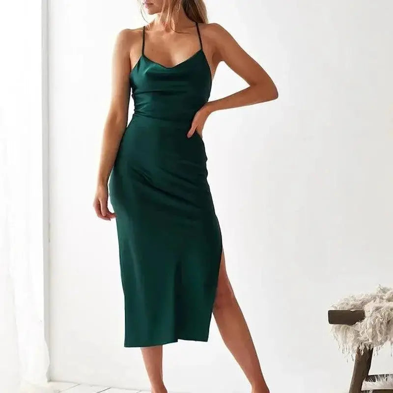 Elegant Floral Satin Midi Dress For Evening Sophistication