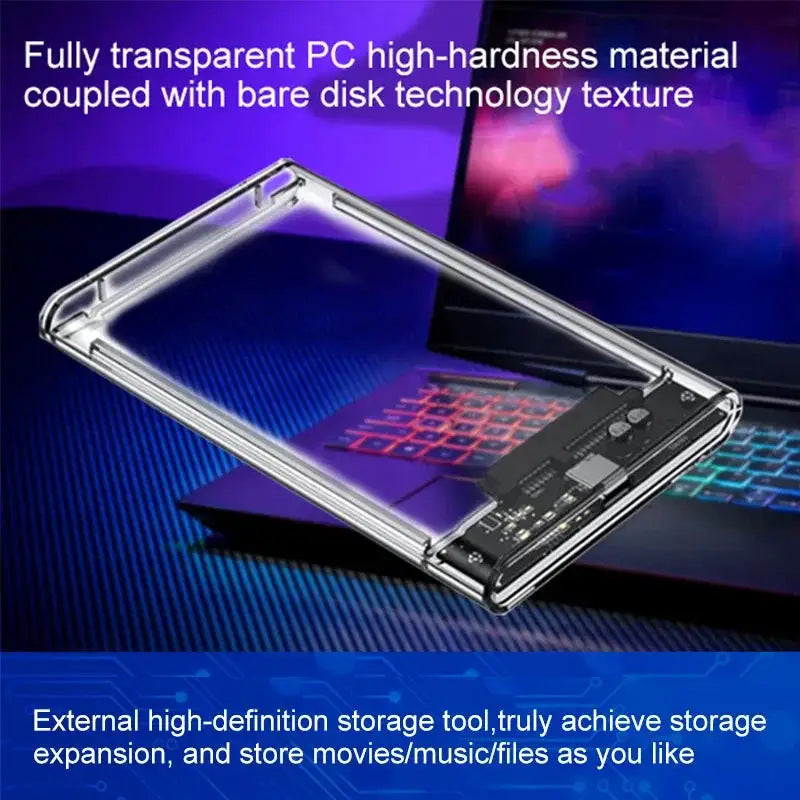 3.0/3.1 HDD Enclosure 2.5inch SATA SSD Hard Drive Case with 5Gbps Transfer Speed and Transparent Design Mobile External Housing