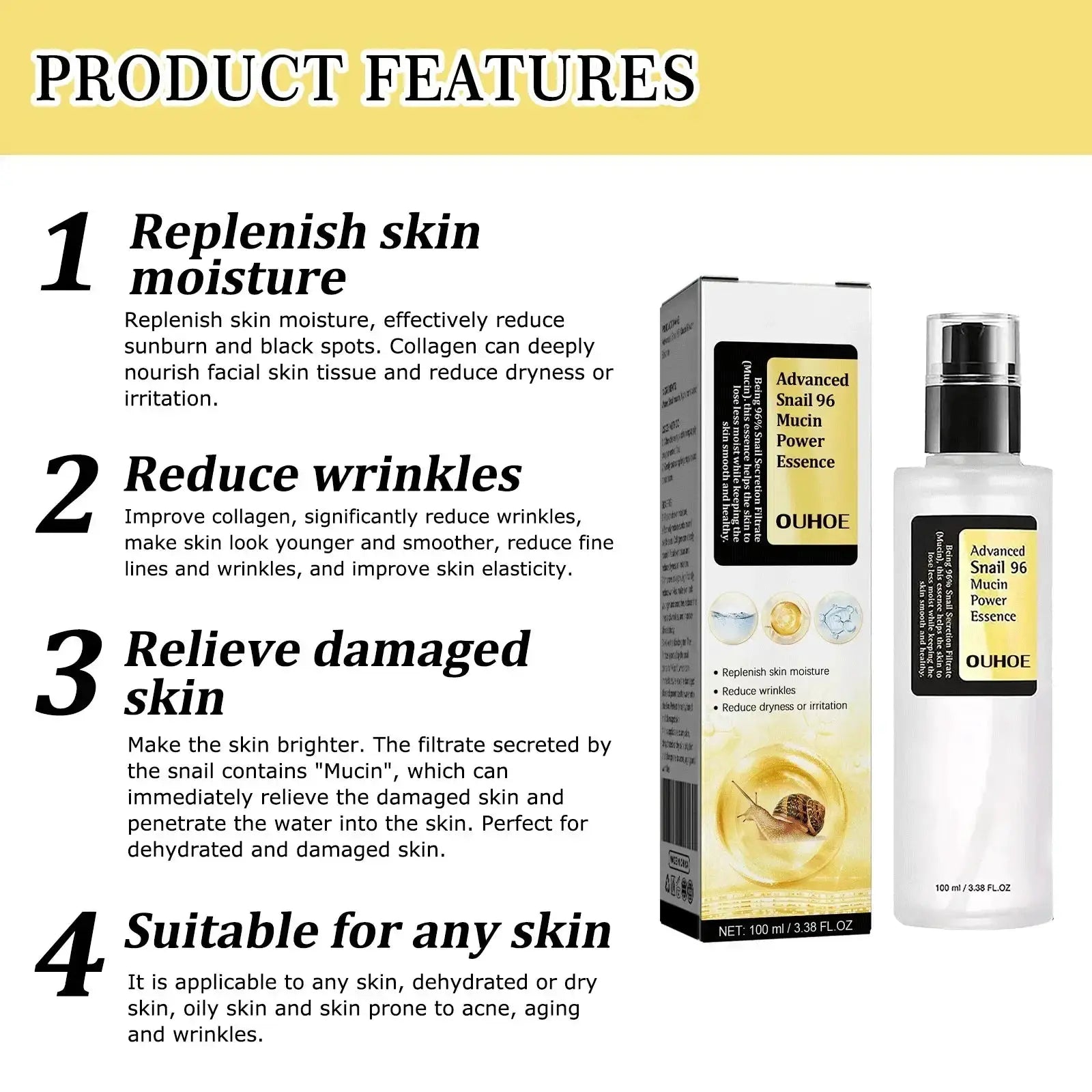 Anti Wrinkle Snail Mucin Essence Face Cream 50ml Hydrating