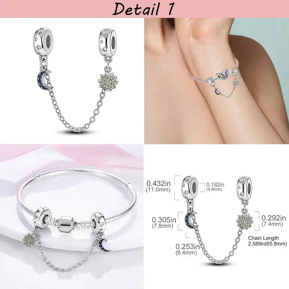 Silver Plated Beads Safety Chain Charm Bracelet Accessory