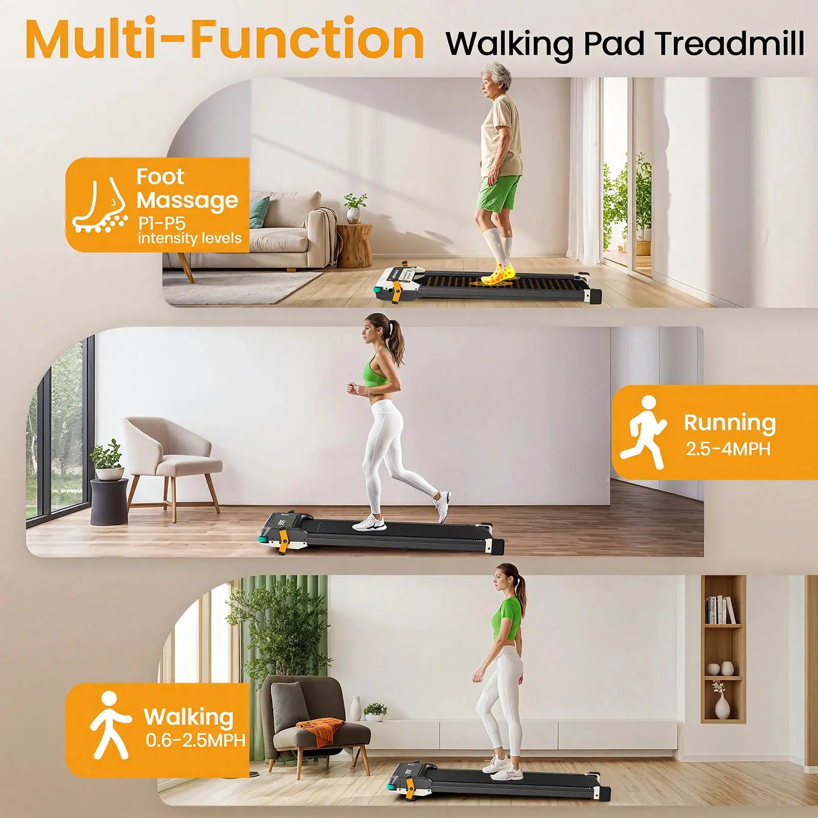 AKLUER Walking Pad with Incline - Dual-Sided 2 in 1 Under Desk Treadmill with Shiatsu Foot Massager, 330LBs Walking Pad Treadmills for Home and Office, LED Display and Remote Control