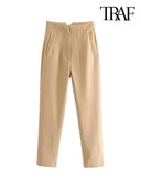 Vintage High Waist Zipper Pencil Pants Classic Women's Trousers