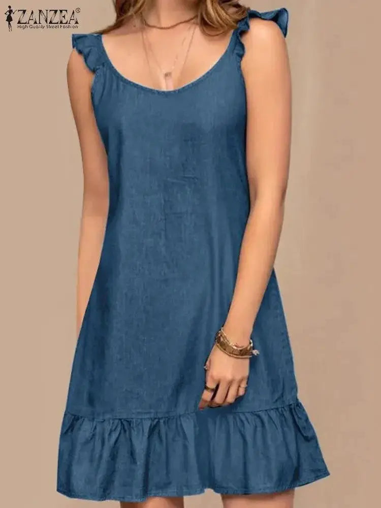 Boho Chic Denim Sundress Women Beach Dress For Summer