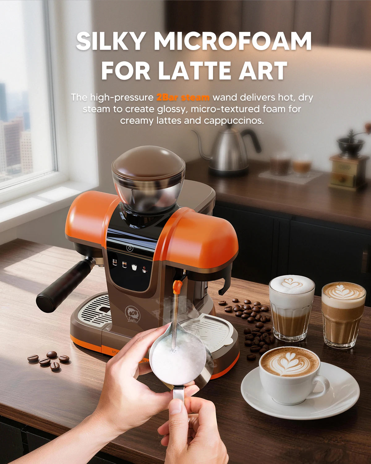 i Cafilas Semi-Automatic Espresso Machine with Grinder & Steam — product view 5