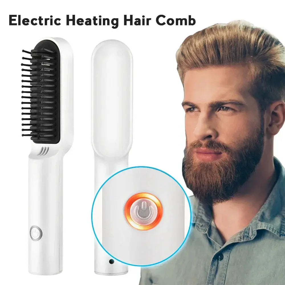 Wireless Heating Hair Comb Straightener For Men's Beard