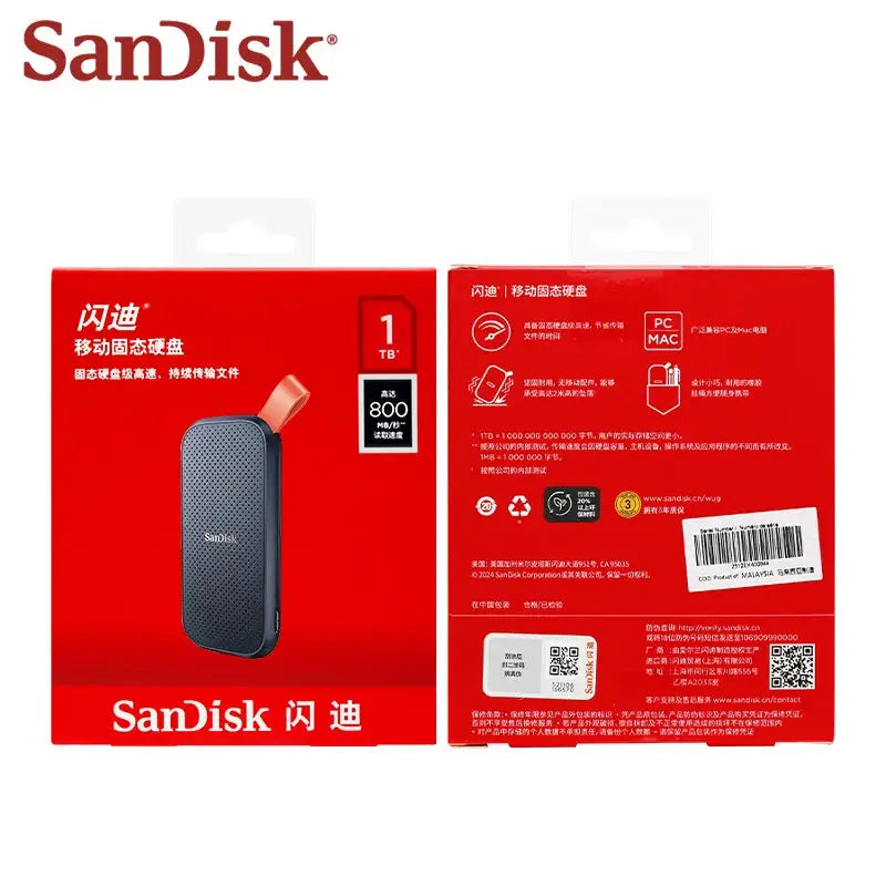 SanDisk Portable Solid State Drive USB 3.2 PSSD E30 Max 800Mb/s Hard Drive 480GB 1TB 2TB Original SSD for Laptop and Desktop