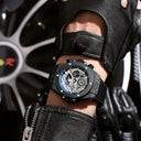 Black Silicone Moon Phase Sports Watch Chronograph Waterproof