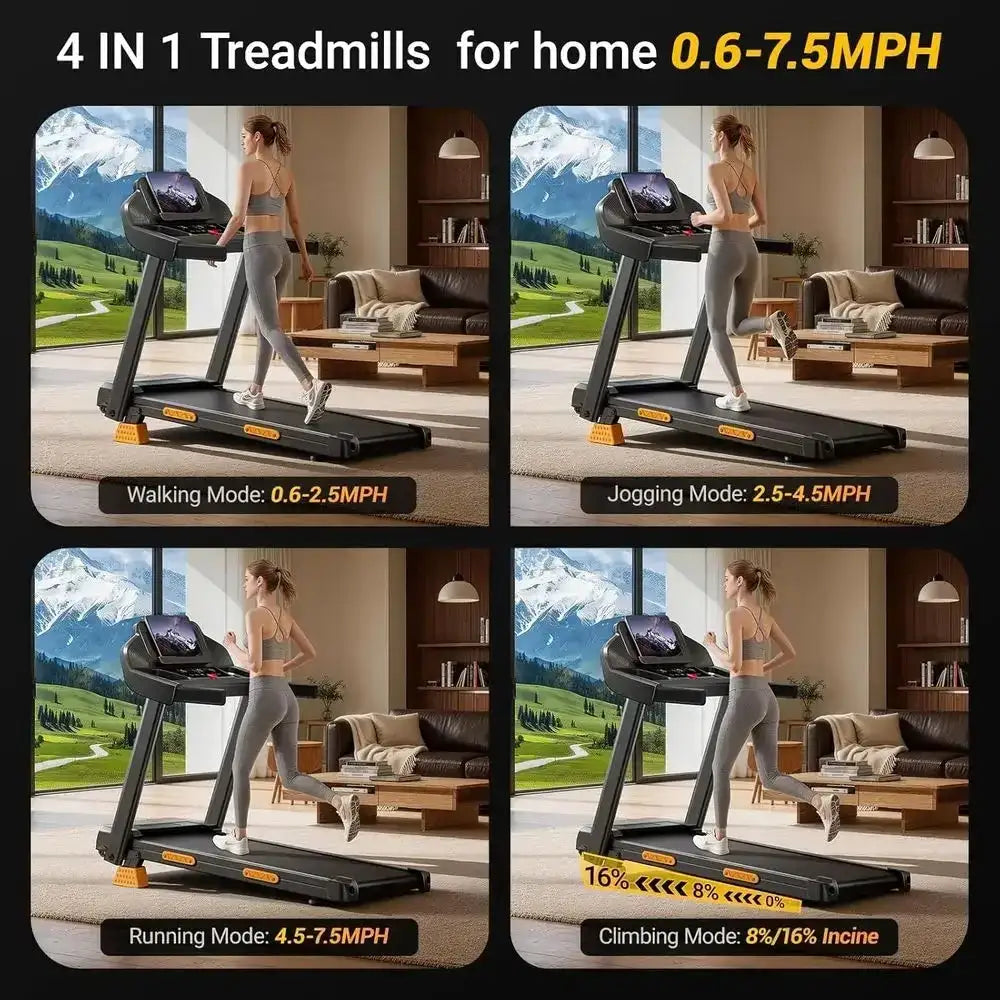16% Incline 4-in-1 Foldable Treadmill with Triple-Sole, 3.0HP, Suitable for Home and Office, 400 lbs Capacity