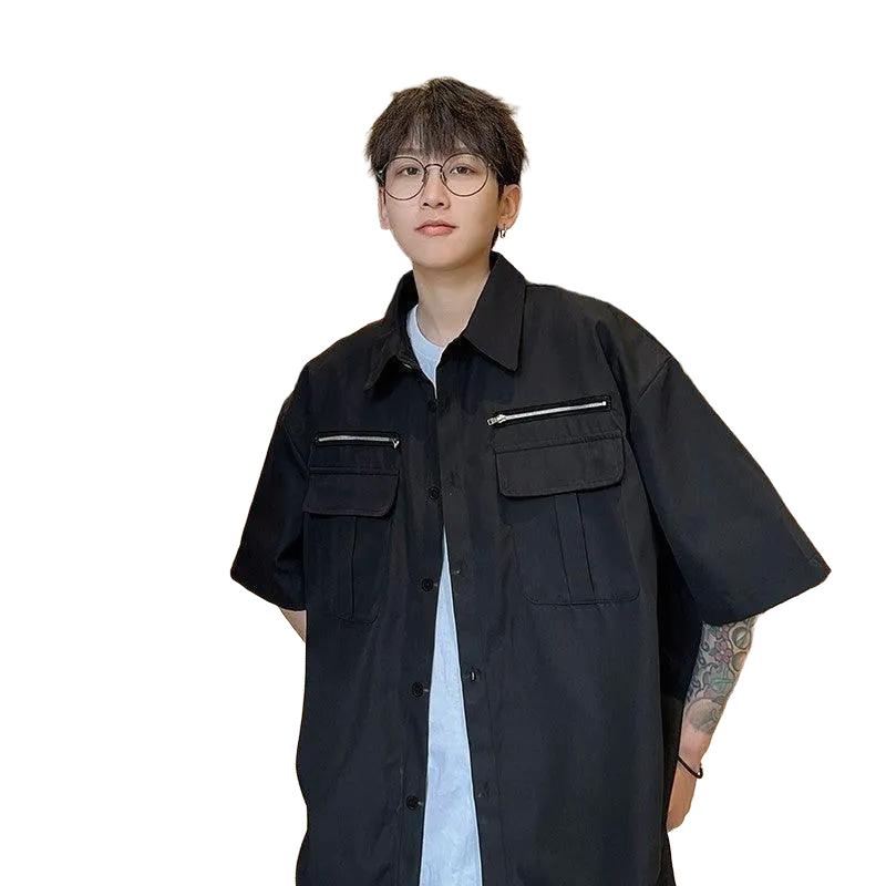 Workwear Short Sleeve Shirt Men's Stylish Loose Zip 2023