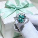 Oval Blue Green Moissanite Sterling Silver Ring