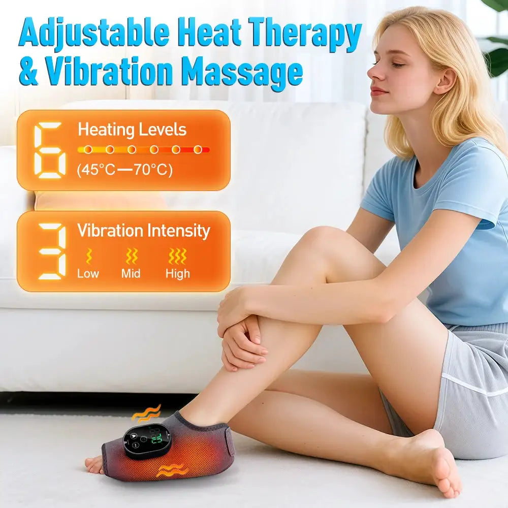 3-in-1 Cordless Heated Ankle Massager with Extension Strap, for Right Left Foot,Electric Massage Vibrating Sole Wrap,Joint Relax