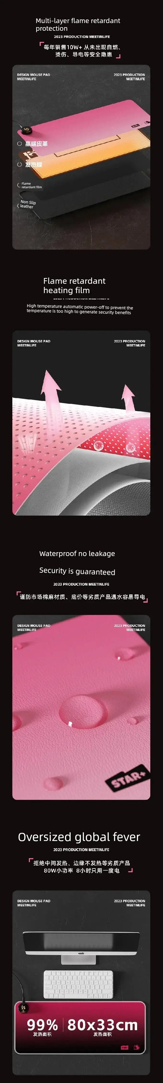 Heated Table Mat Mouse Pad Oversized Hand Warmer for Winter