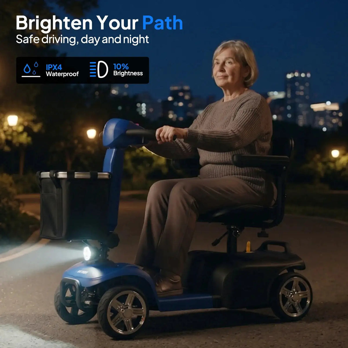 X02 4 Wheel Folding Electric Elderly Mobility Scooter 250W Motor 24V 10.4Ah Lead-acid Battery,Battery 10Miles Range 5MPH Solid Tires Anti‑tip Wheels LED Light For Seniors Disabled Adults