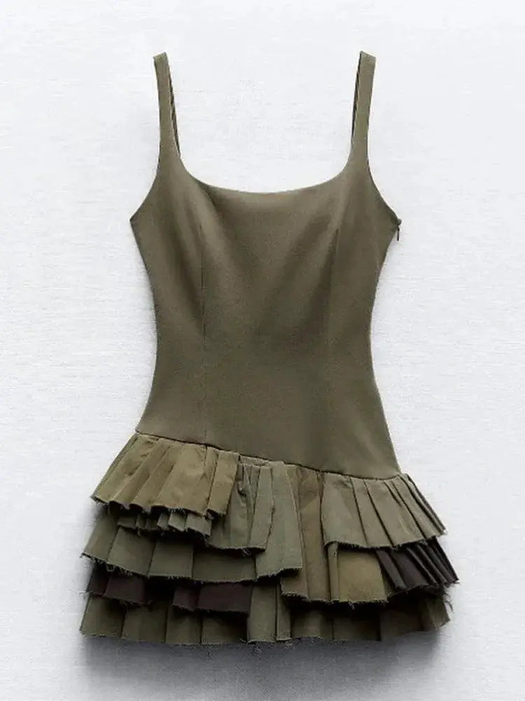 Backless Pleated Suspender Mini Dress Chic Street Style Pick