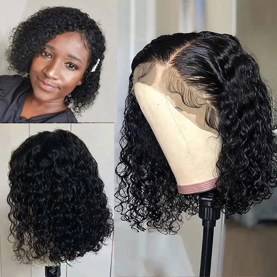 Short Bob Curly Lace Front Human Hair Wig HD Transparent