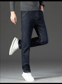 Winter Fleece Thick Jeans Men Business Casual Pants Collection