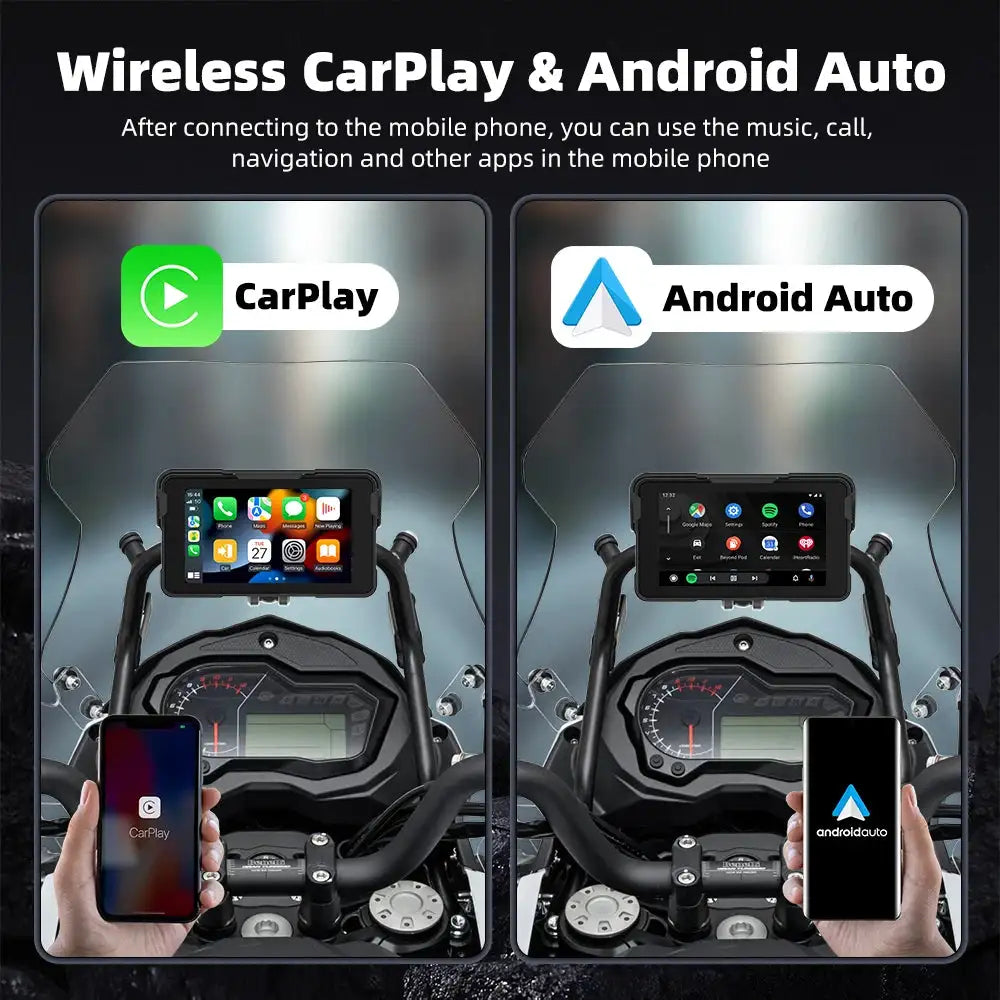 EKIY Wireless CarPlay Moto Android Auto GPS Motorcycle Navigation Display Screen 5.0 inch Portable Digital Motorcycle Dashboard