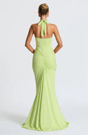 Mozision Deep V Neck Draped Maxi Dresses for Women Halter Backless Club Elegance