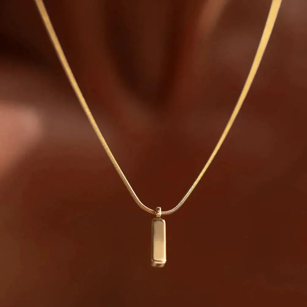 Square Pendant Necklace White Gold Steel Minimalist Jewelry