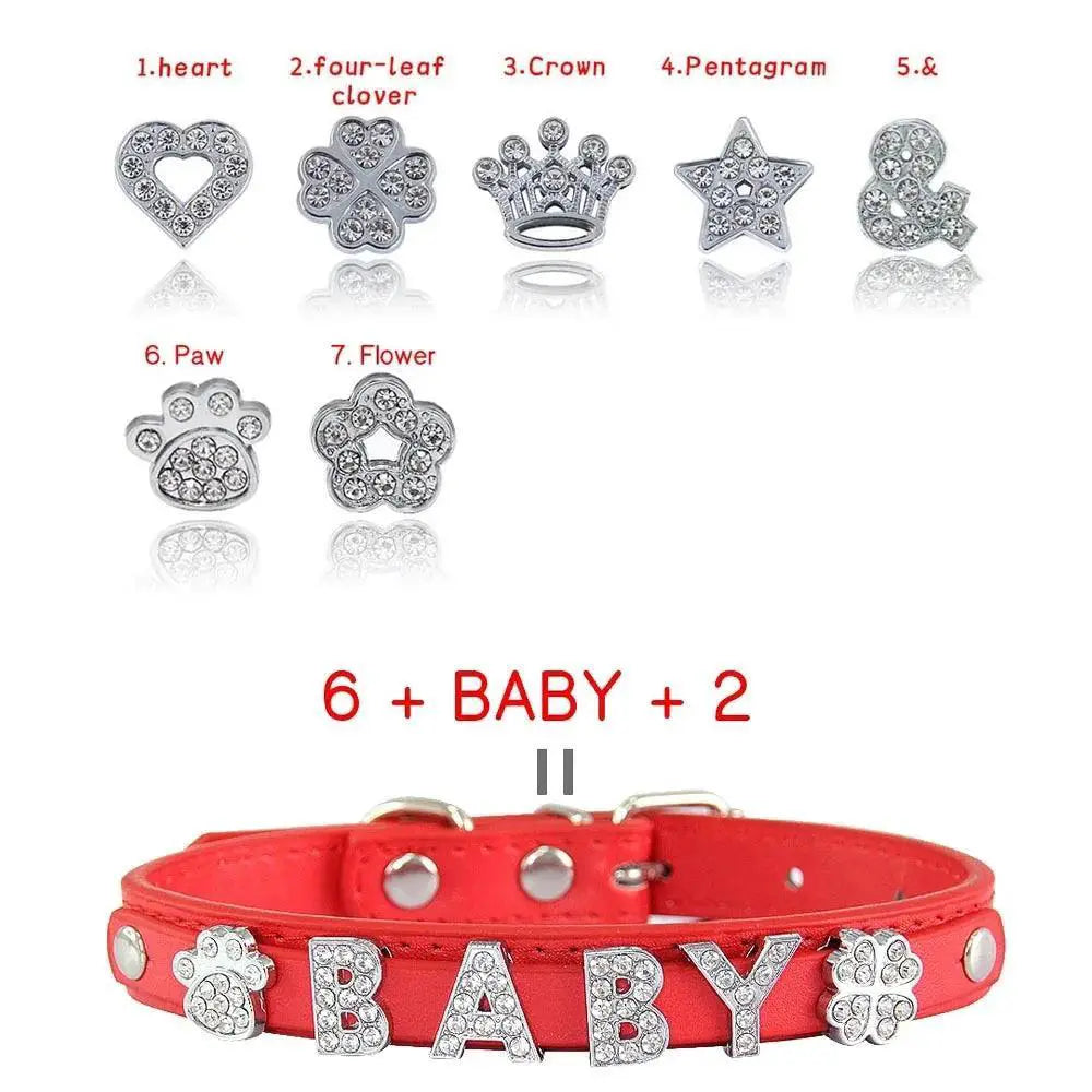 Leather Personalized Pet Collar With Rhinestone Letters