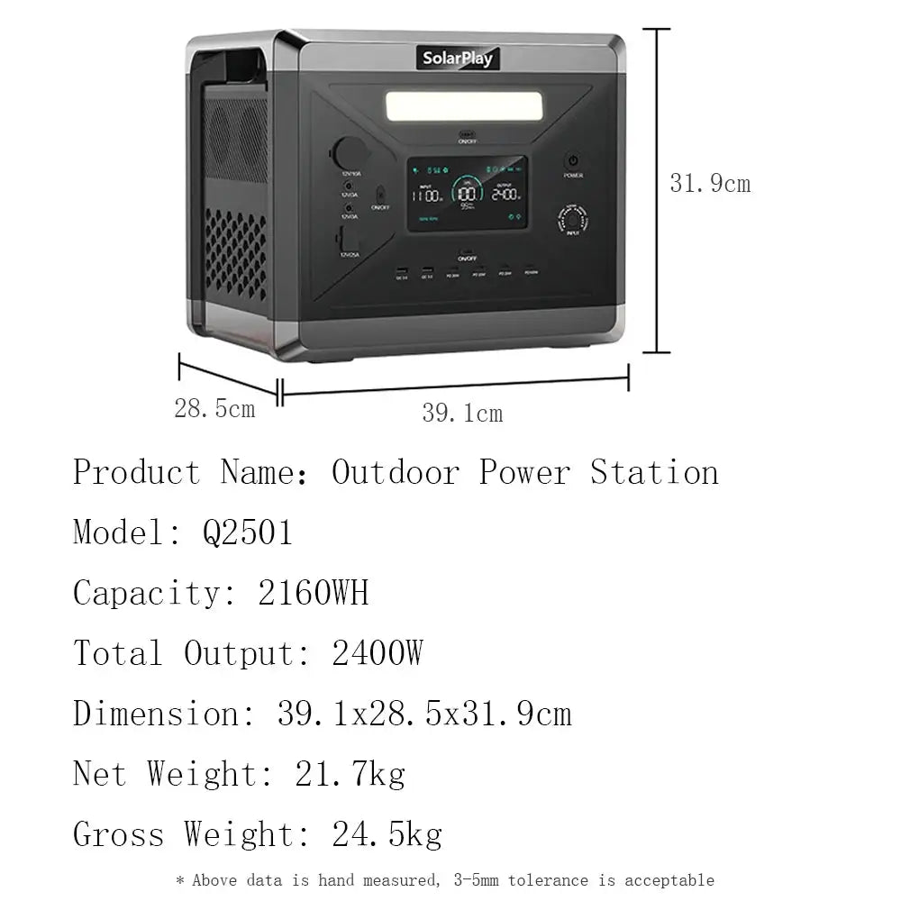 SOLARPLAY Portable Power Station 2400W（4800W Peak）Emergency Backup 2160WH High-power Power Supply for Home Outdoor Power Outage