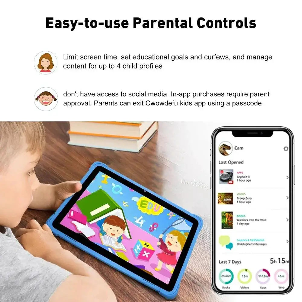 Cwowdefu Kids Tablet 10.1 Inch Android 12 Parental Controls