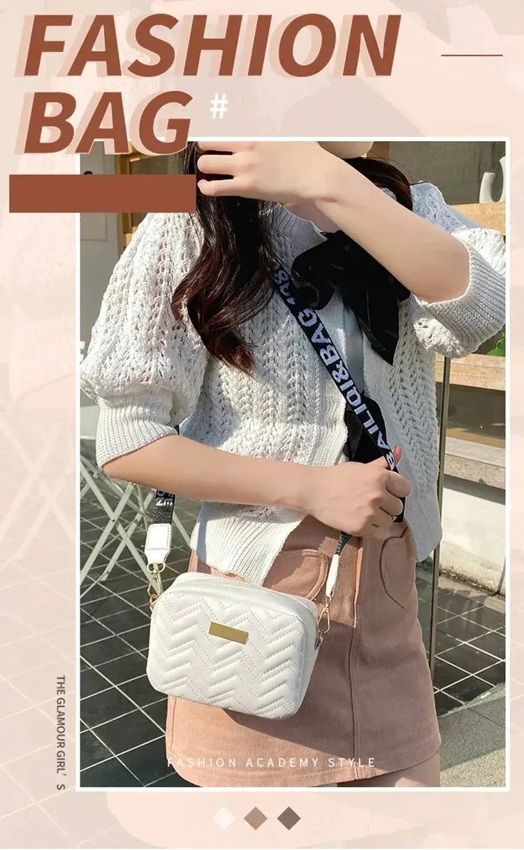 Wave Embroidery Square Bag With Printed Shoulder Strap - OurLum.com