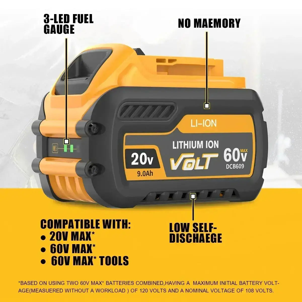 60V Battery For DCB200 12Ah 9.0Ah DCB606 DCB609 Power
