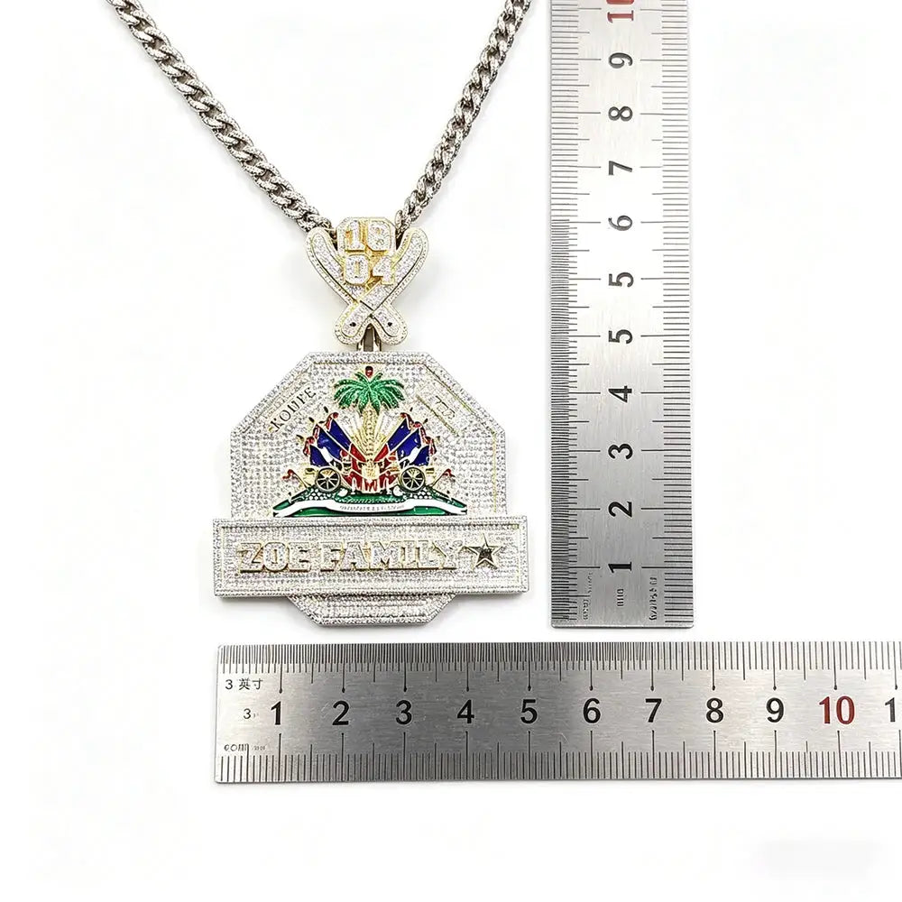 Gold Plated Full Cubic Zirconia Enamel Haitian National Emblem — product view 2