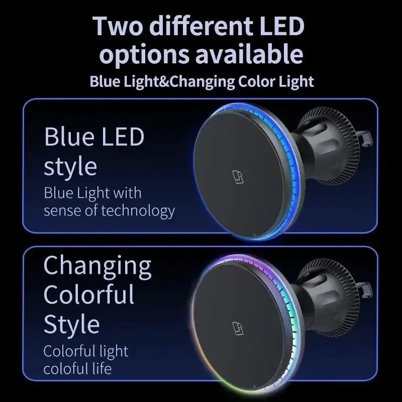 LED/RGB Magnetic Car Wireless Charger For iPhone 12 13 14 15 Pro Max Macsafe Car Phone Holder Stand Mount Fast Charging Station