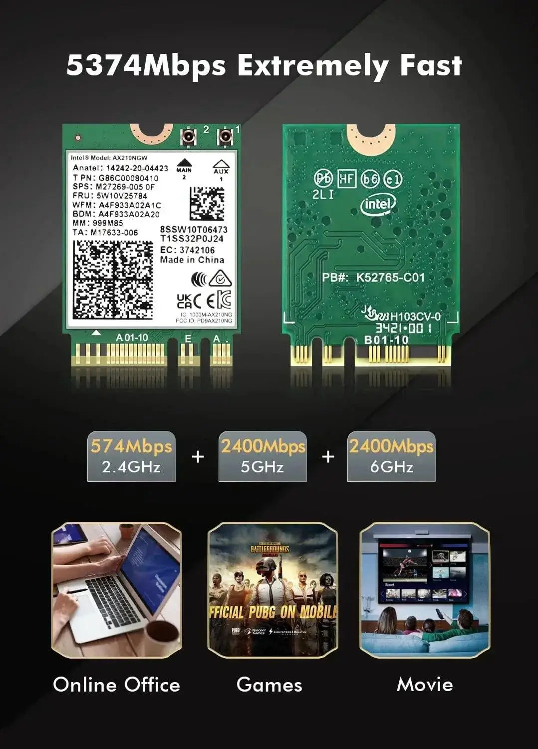 Dual Band WiFi AX Wireless Card AX210 2400 Mbps Boost