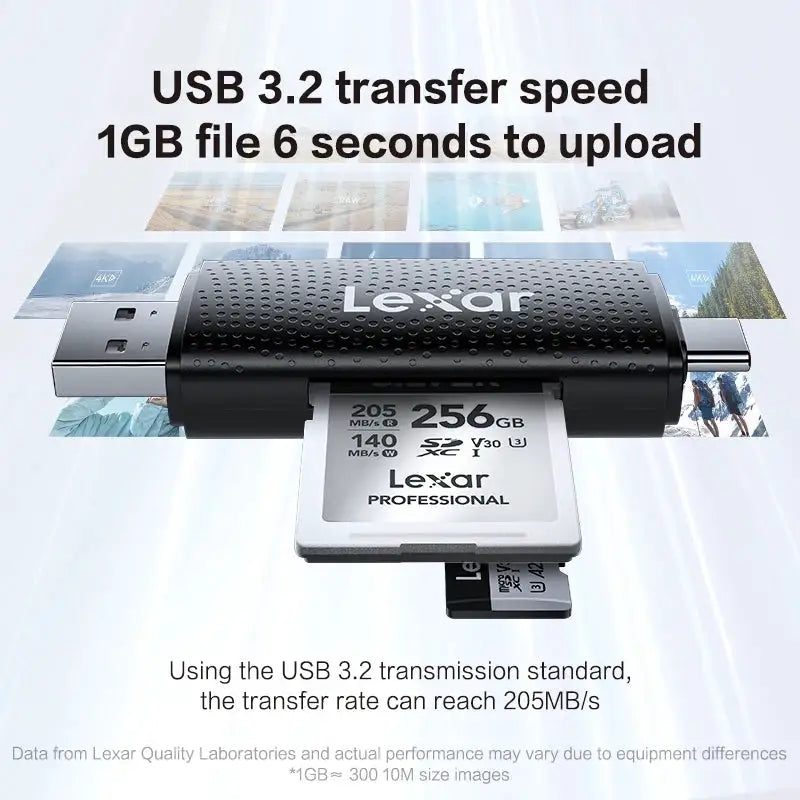 Original Lexar USB 3.2 Dual-Slot USB-A Type-C Memory Card Reader Max 205Mb/s SD Card Reader and MicroSD TF Card Reader