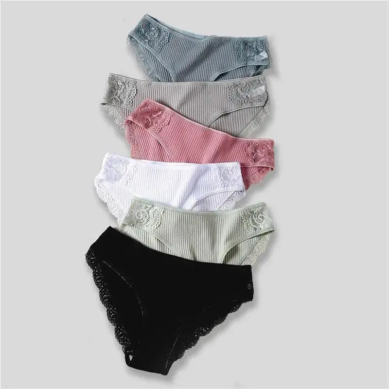 Patchwork Lace Cotton Panties Set Three Piece Lingerie