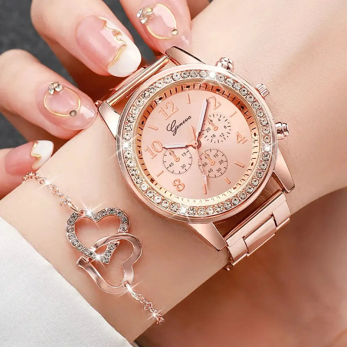 Six Piece Set Ladies Watch Fashion Rhinestone Jewelry Set