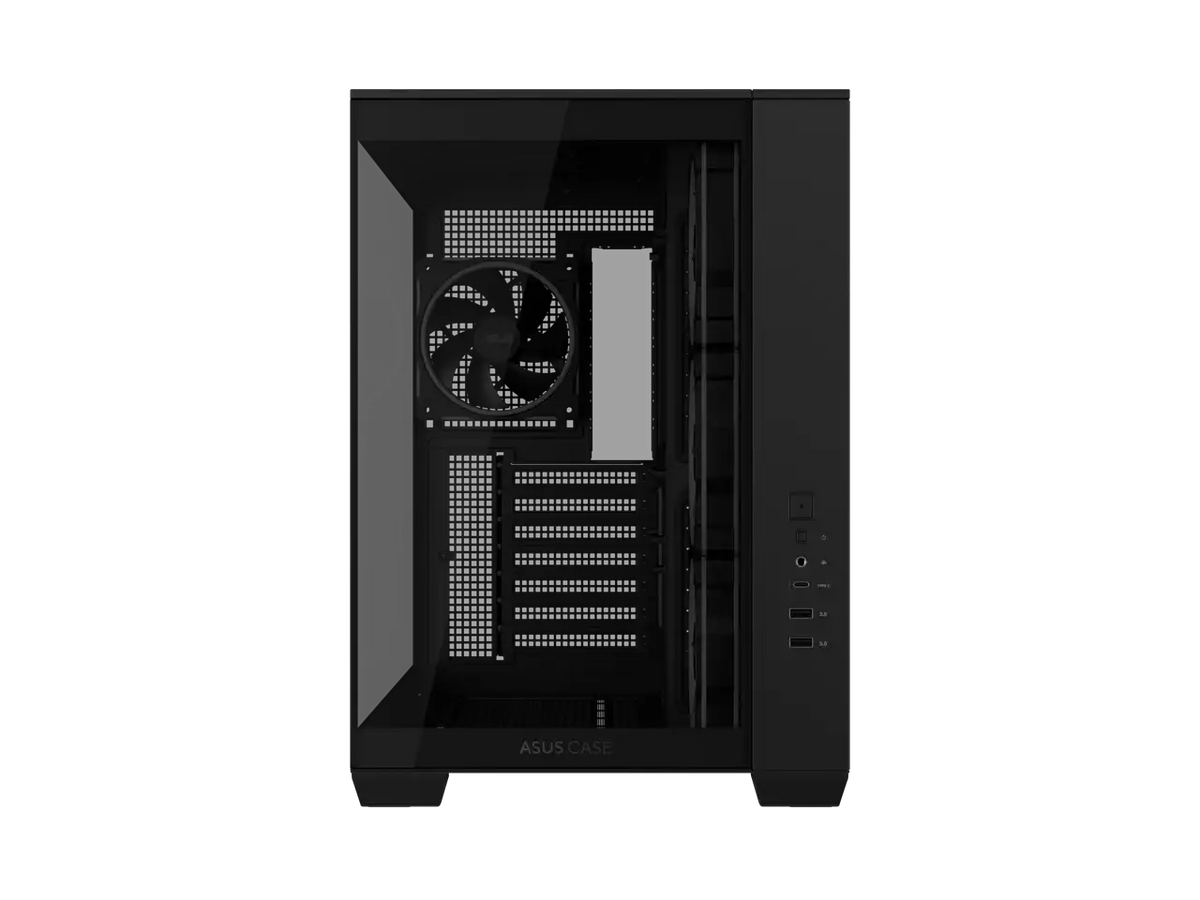 ASUS A32 PLUS Black ATX gaming PC case, support 360mm radiators and 420mm graphics cards, dual-chamber chassis for independent cooling zones, four pre-installed ARGB fans and clean cable management