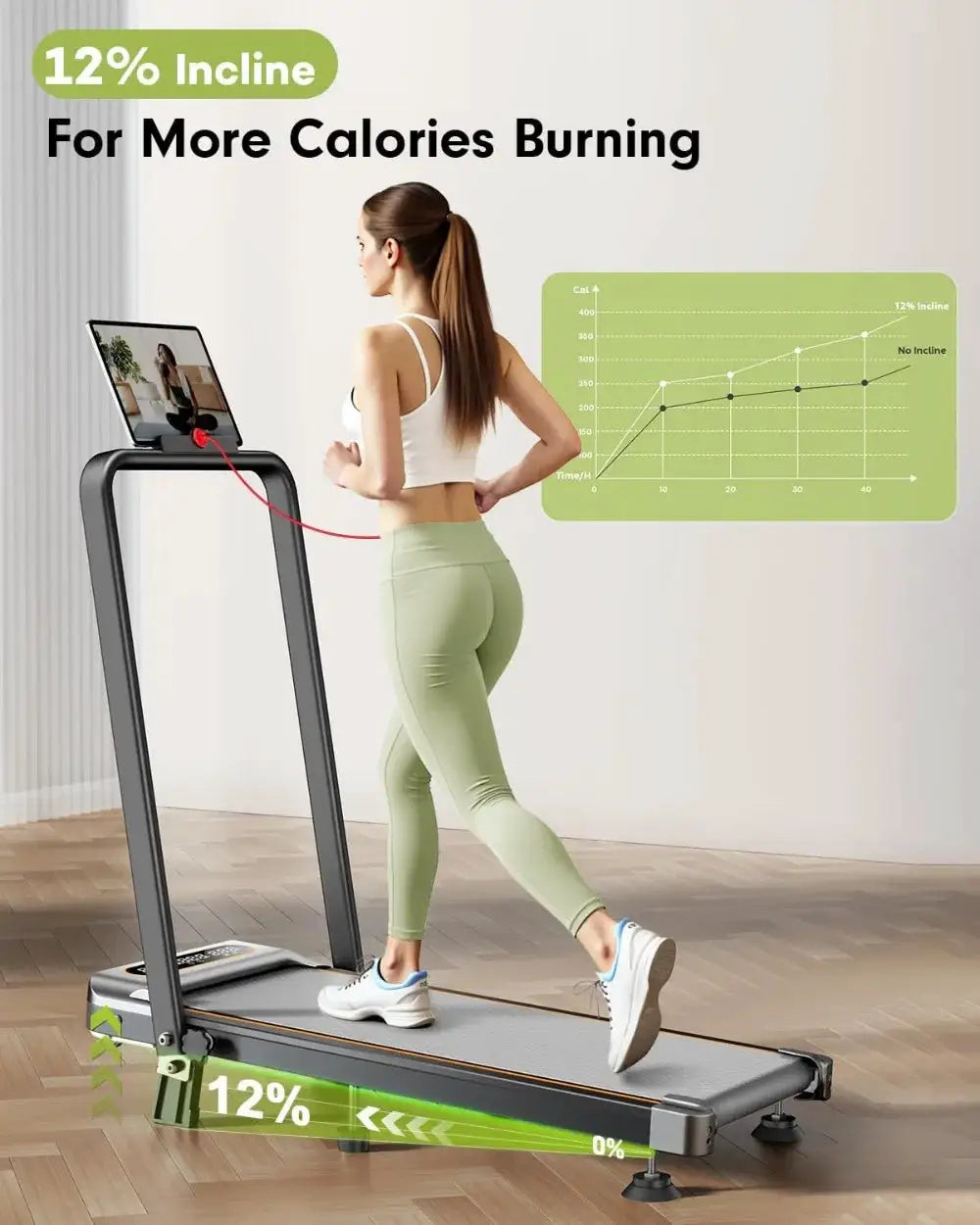 Folding Walking Pad With 15% Incline, RGB Light, Dual Screen, 3.5HP Treadmill For Home, 350Lbs Capacity, Smart App