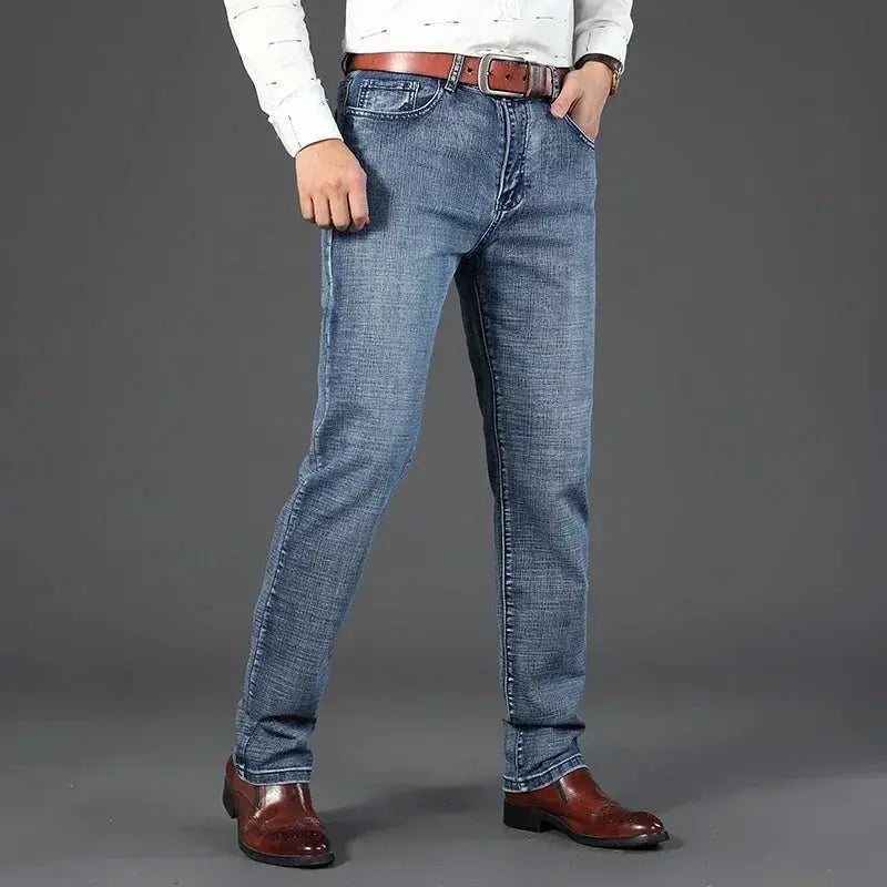 Straight Stretch Jeans for Men Classic Blue Black Comfort