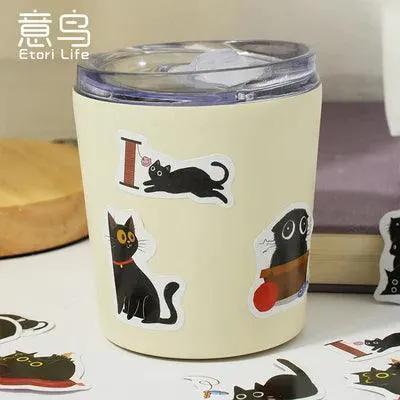 Black Cat Stickers Adorable Self Adhesive Set of 45
