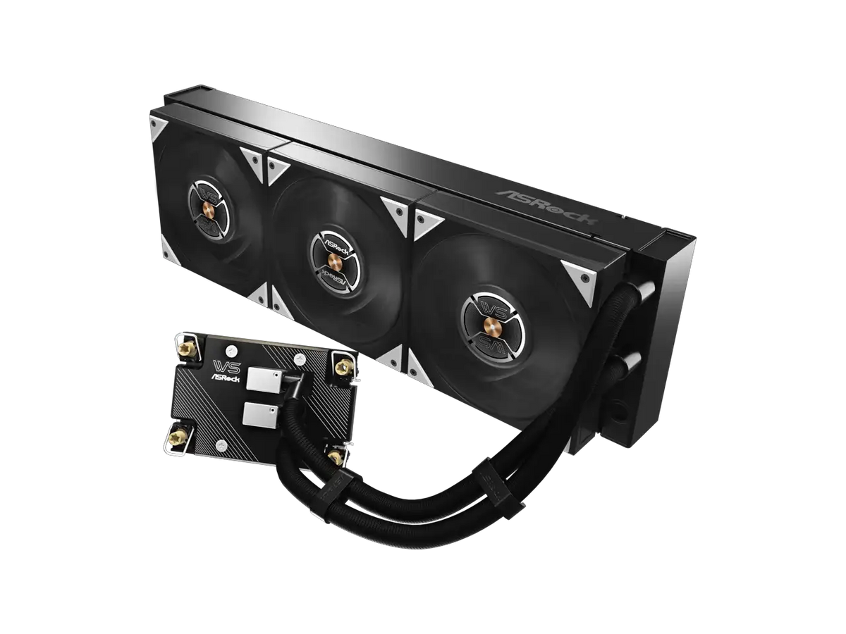 ASRock SL-850G 850W Power Supply ASRock WS XE 360D 360mm AIO Liquid CPU Cooler for Intel Xeon LGA 4677/4710, Dual-Pump Redundancy with Buzzer Alarm, Brazed Full-Copper Cold Plate, IP54-Rated Fans, 6-