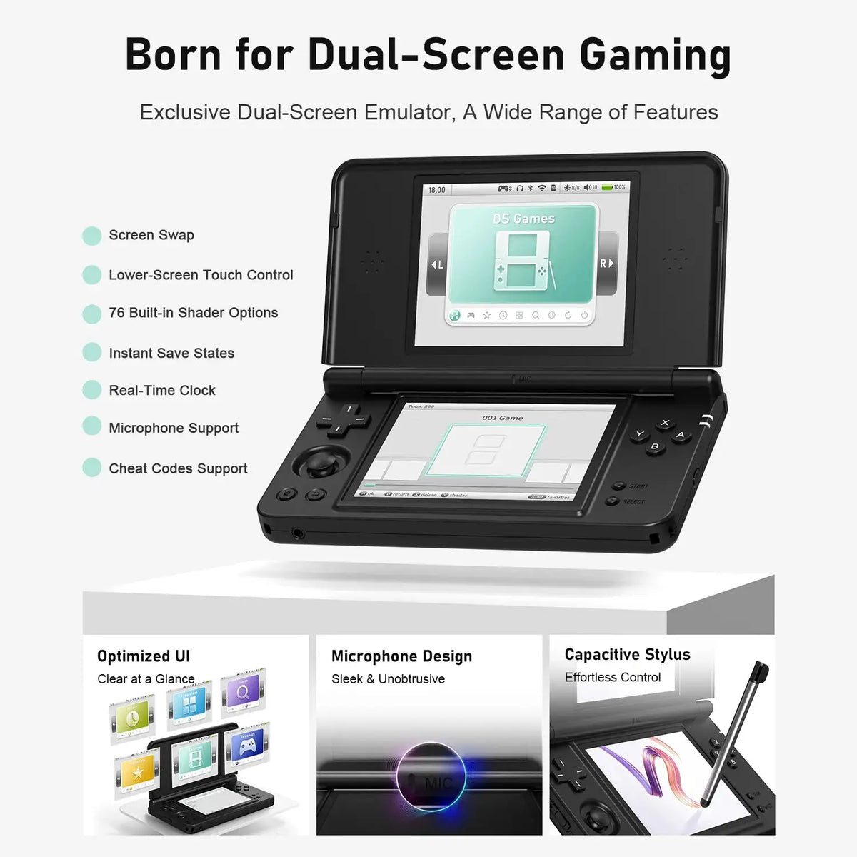 Anbernic RG DS Plus Retro Handheld Game Console Dual Screen 4.3 Inch IPS RK3568 Linux 1GB RAM 16GB TF WiFi Bluetooth 4000mAh