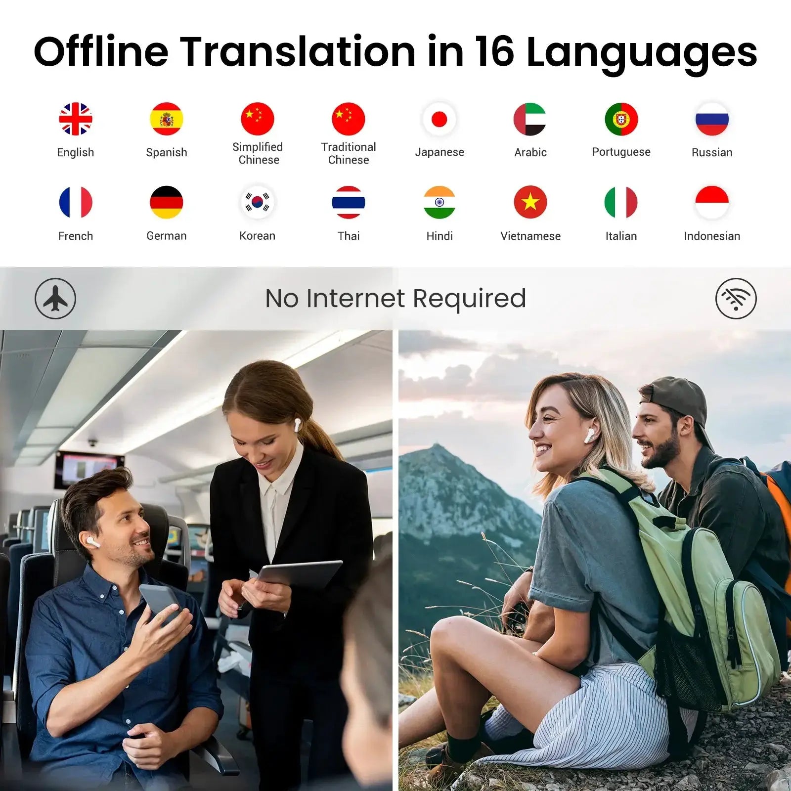Wooask A8 Translator Earbuds With Touch Screen 144 Languages