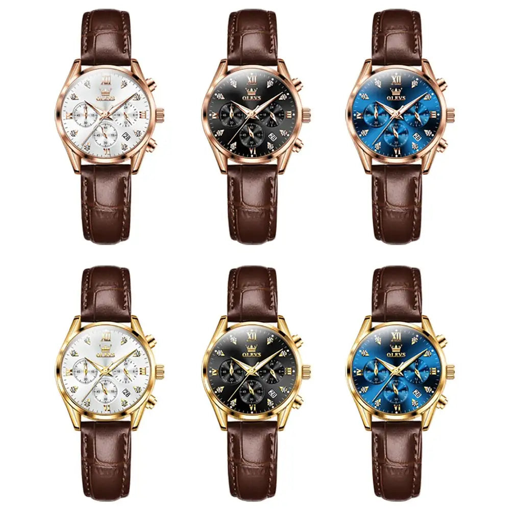 Olevs Womens Leather Casual Watch