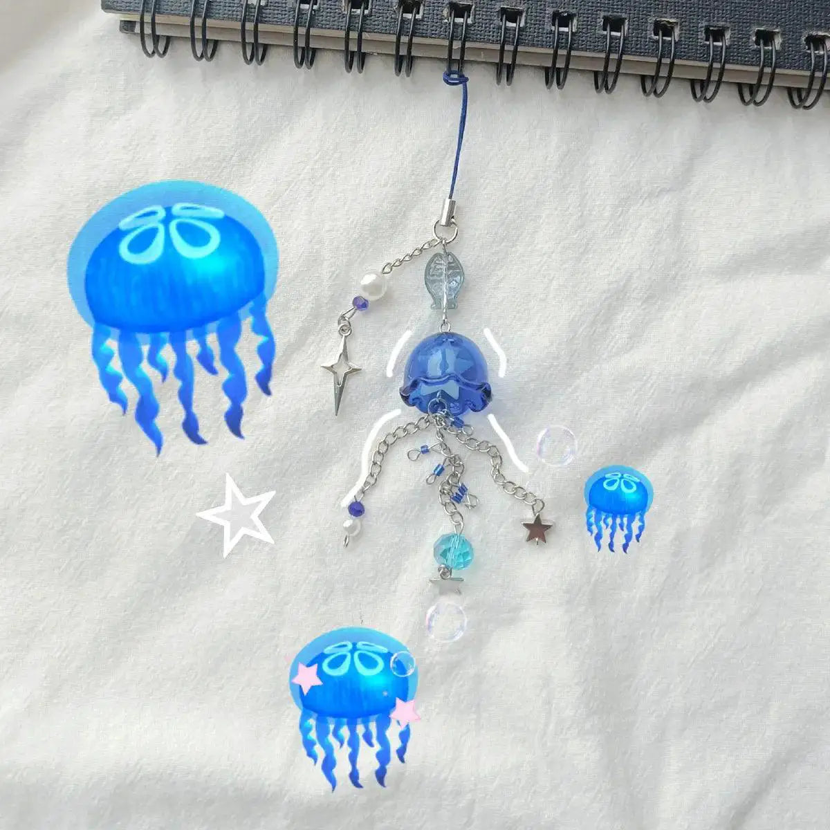 Blue Jellyfish Sea Theme Keychain Trendy Womens Accessory