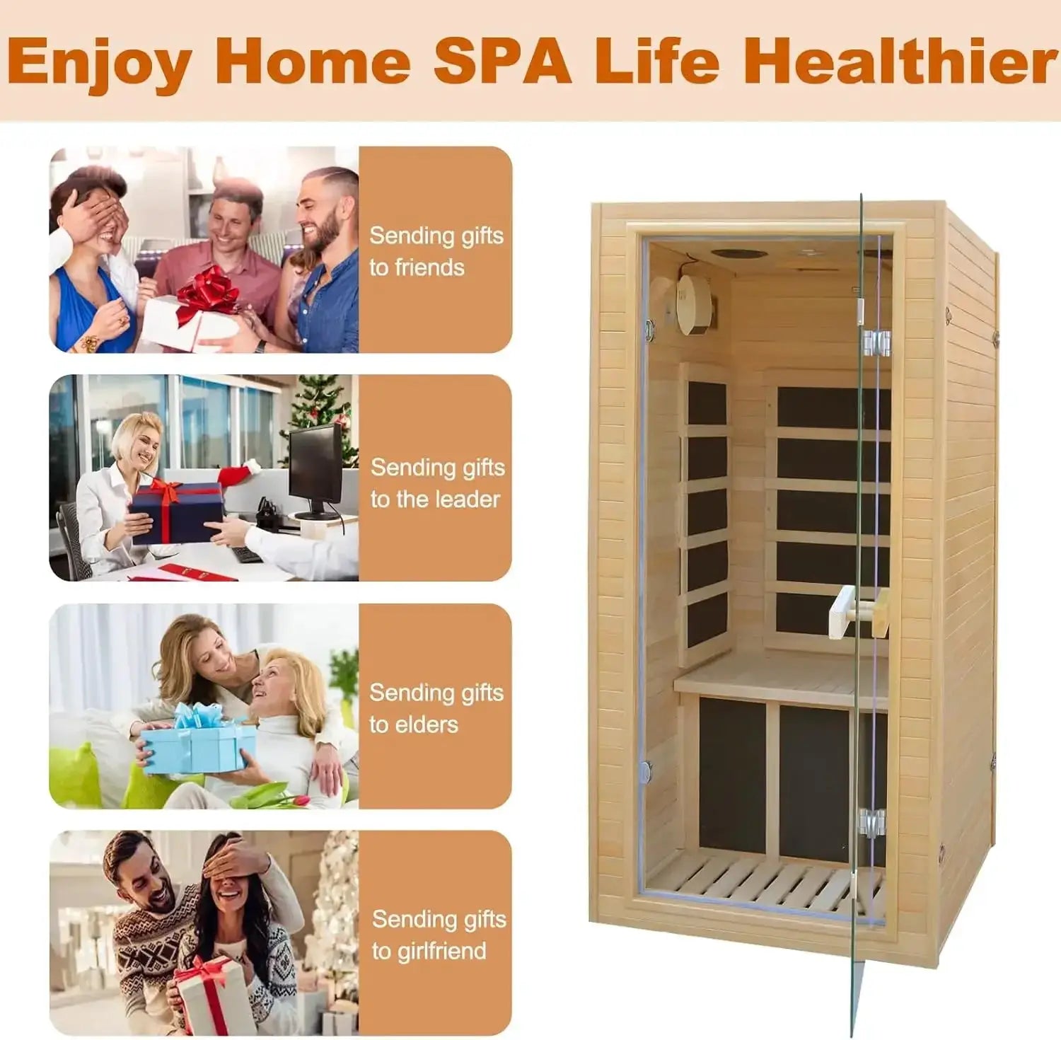 Indoor Mini Sauna 1200W Compact Hemlock Wood 5 Panels